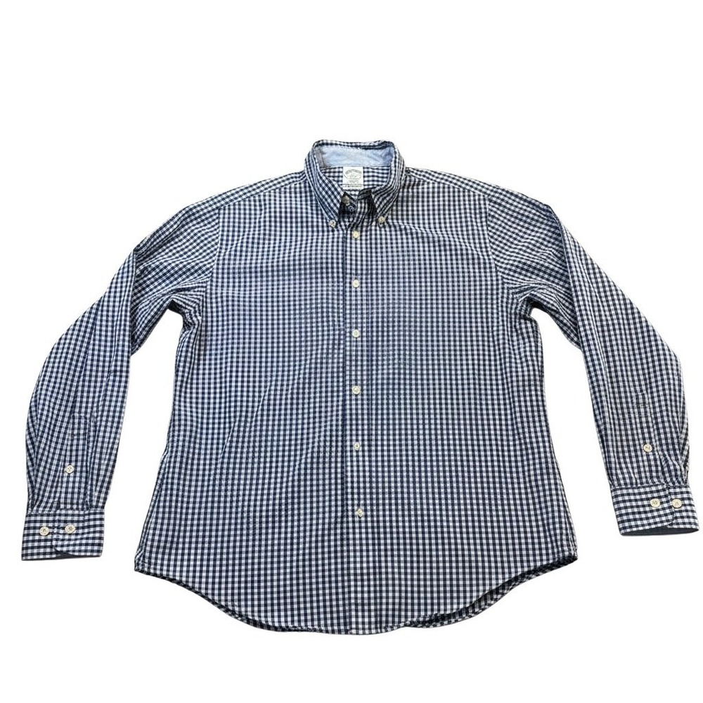 Brooks Brothers Mens L Regent Cotton Long Sleeve Button Down Blue Gingham